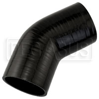 Click for a larger picture of Black Silicone Hose, 3 1/4" I.D. 45 degree Elbow, 4" Legs