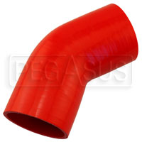 Click for a larger picture of Red Silicone Hose, 3 1/4" I.D. 45 degree Elbow, 4" Legs