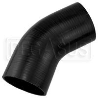 Click for a larger picture of Black Silicone Hose, 3 1/2" I.D. 45 degree Elbow, 4" Legs