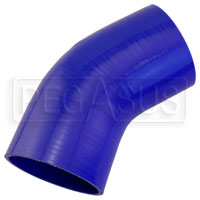 Click for a larger picture of Blue Silicone Hose, 3 1/2" I.D. 45 degree Elbow, 4" Legs