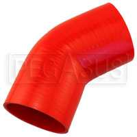 Click for a larger picture of Red Silicone Hose, 3 1/2" I.D. 45 degree Elbow, 4" Legs