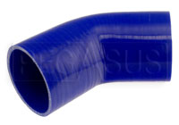 Click for a larger picture of Blue Silicone Hose, 3 1/2" I.D. 45 degree Elbow, 4" Legs