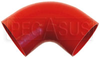 Click for a larger picture of Red Silicone Hose, 4 1/2" I.D. 90 degree Elbow, 6" Legs