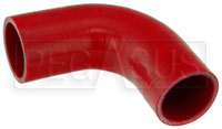 Click for a larger picture of Red Silicone Hose, 1 7/8" I.D. 90 degree Elbow, 4" Legs