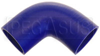 Click for a larger picture of Blue Silicone Hose, 2 1/2" I.D. 90 degree Elbow, 4" Legs