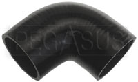 Click for a larger picture of Black Silicone Hose, 3 1/4" I.D. 90 degree Elbow, 4" Legs
