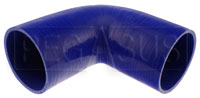 Click for a larger picture of Blue Silicone Hose, 3 1/4" I.D. 90 degree Elbow, 6" Legs