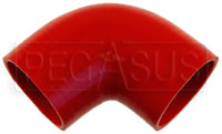 Click for a larger picture of Red Silicone Hose, 3 1/4" I.D. 90 degree Elbow, 4" Legs