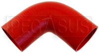 Click for a larger picture of Red Silicone Hose, 3 1/4" I.D. 90 degree Elbow, 6" Legs