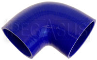 Click for a larger picture of Blue Silicone Hose, 3 1/2" I.D. 90 degree Elbow, 4" Legs