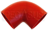 Click for a larger picture of Red Silicone Hose, 3 1/2" I.D. 90 degree Elbow, 4" Legs