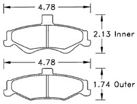 Large photo of Hawk Brake Pad, 98-02 Camaro, Firebird Rear (D750), Pegasus Part No. HB250-Compound-Thickness