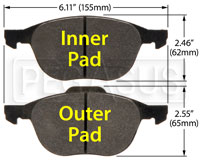 Large photo of Hawk Brake Pad, 04-09 Mazda 3, 5 (D1044), Pegasus Part No. HB519-Compound-Thickness