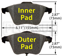 Large photo of Hawk Brake Pad, Audi, VW, Volvo front (D1111, D915), Pegasus Part No. HB538-Compound-Thickness