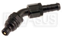 Click for a larger picture of Quick-Disconnect Plug to 6AN Hose Barb, 45 Degree, 2k Series