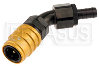 Click for a larger picture of Quick-Disconnect Socket to 10AN Hose Barb, 45 Degree
