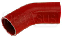Click for a larger picture of Red Silicone Hose, 4" to 3" 45 deg. Reducing Elbow