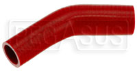 Click for a larger picture of Red Silicone Hose, 1 1/2 x 1 1/4" 45 deg. Reducing Elbow