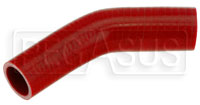 Click for a larger picture of Red Silicone Hose, 1 1/2 x 1 3/8" 45 deg. Reducing Elbow