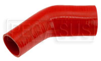 Click for a larger picture of Red Silicone Hose, 3 x 2 1/4" 45 deg. Reducing Elbow