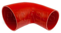 Click for a larger picture of Red Silicone Hose, 4.00" x 3 1/2" 90 deg. Reducing Elbow