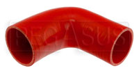 Click for a larger picture of Red Silicone Hose, 2 3/4" x 2 1/2" 90 deg. Reducing Elbow