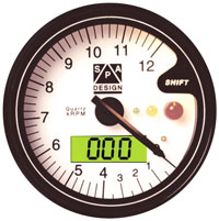 Click for a larger picture of SPA Tach/Temp Gauge, 12k RPM, White Face