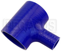 Click for a larger picture of Blue Silicone T-Hose, 70mm (2.75") ID w/25mm (1") ID Branch