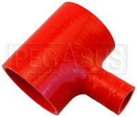 Click for a larger picture of Red Silicone T-Hose, 70mm (2.75") ID w/25mm (1") ID Branch