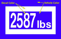 Large photo of Custom-Cut Vinyl Vehicle Weight Decal, Positive, Pegasus Part No. WEIGHT-A-Color