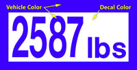 Large photo of Custom-Cut Vinyl Vehicle Weight Decal, Negative, Pegasus Part No. WEIGHT-B-Color