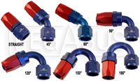 Click for a larger picture of Aluminum Swivel Hose End for Steel Braided Hose, Blue - Red