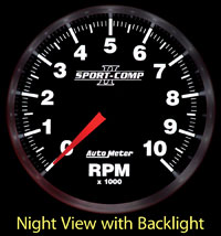 Click for a larger picture of Sport Comp II 3-3/8 inch Tach, 10K In-Dash