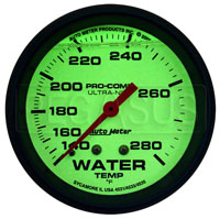Click for a larger picture of Ultra Nite Liquid Fill 2 5/8" Water Temp Gauge, 140-280F, 4'