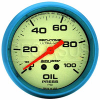 Click for a larger picture of Ultra Nite Glow in Dark 2 5/8" Oil Pressure Gauge, 100 PSI