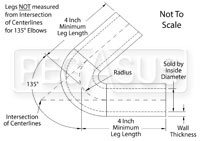 Click for a larger picture of Black Silicone Hose, 1 1/2" I.D. 135 degree Elbow, 4" Legs