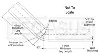 Click for a larger picture of Blue Silicone Hose, 1 3/4" I.D. 45 degree Elbow, 4" Legs