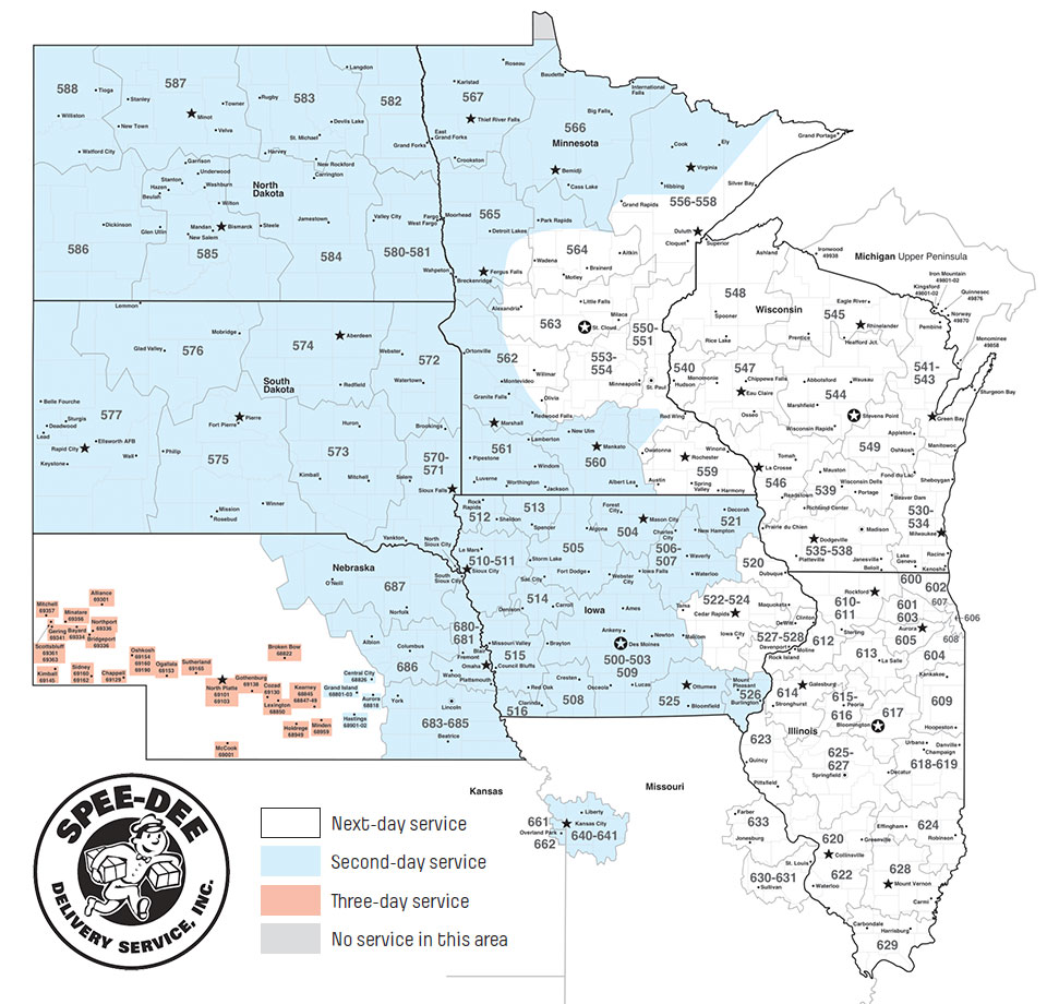 Pegasus - SPEE-DEE Delivery Service Transit Time Map from Zip Code 53146